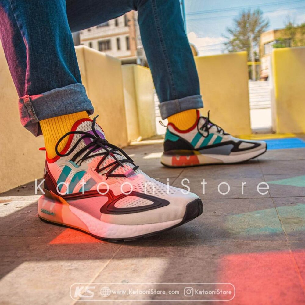 کفش اسپرت و کتونی آدیداس زد ایکس ( سفید فیروزه ای ) - Adidas ZX 2K Boost ( White Teal Red )