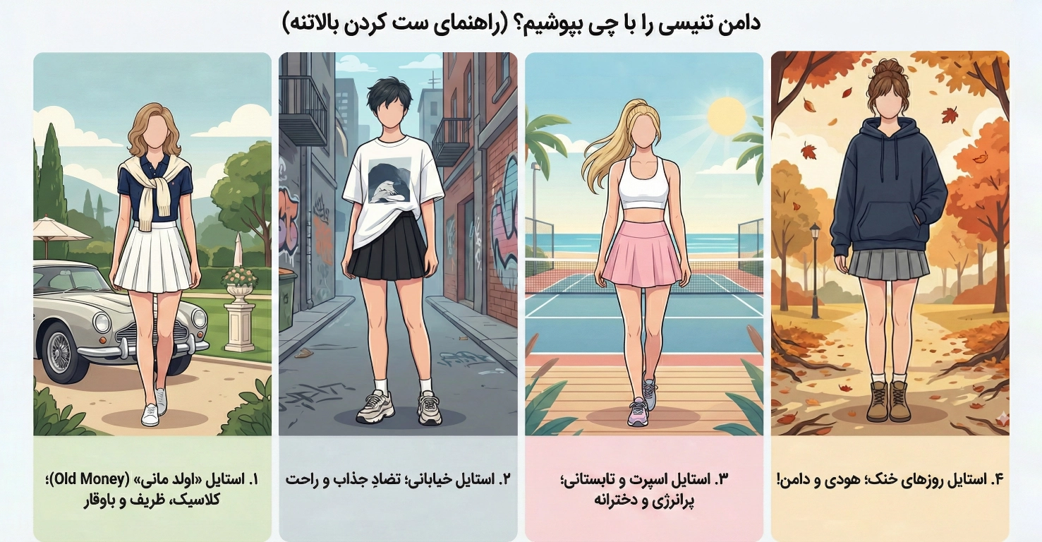 دامن تنیسی را با چی بپوشیم؟ (راهنمای ست کردن بالاتنه)